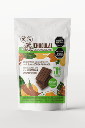 Mini barras de chocolate 70% con ají amazónico ahumado 120g