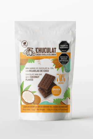Mini barras de chocolate 70% con hojuelas de coco 120g