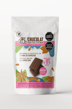 Mini barras de chocolate 70% con mix de especias 120g
